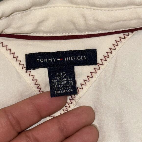 Tommy Hilfiger Shirt Women's Large Off-White Chest Pockets Long Sleeve Button-Up - Picture 6 of 7